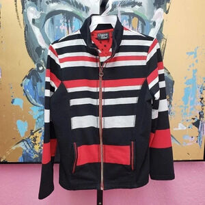 Onque Casuals Red Black and White Zip Front Jacket